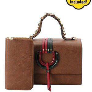 Striped Classy Hoop Accent Top-Handle Boxy Satchel - Brand New